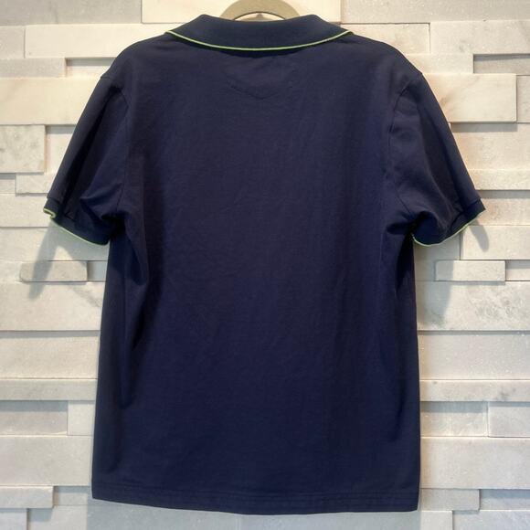 INTERNATIONAL LAUNDRY 100% Cotton Short Sleeve Men's Navy Pique Polo White Tip M - Picture 2 of 5